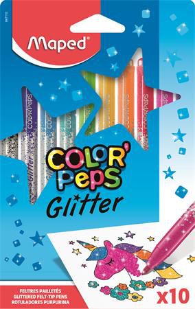 Filctoll készlet, 2,8 mm, csillámos, MAPED ”Color`Peps Glitter”, 10 különböző szín